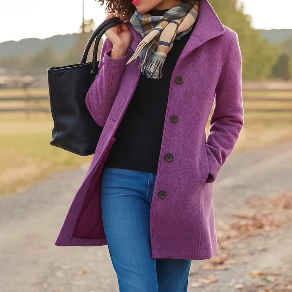 Women's Long Winter Coat – Button Front Overcoat