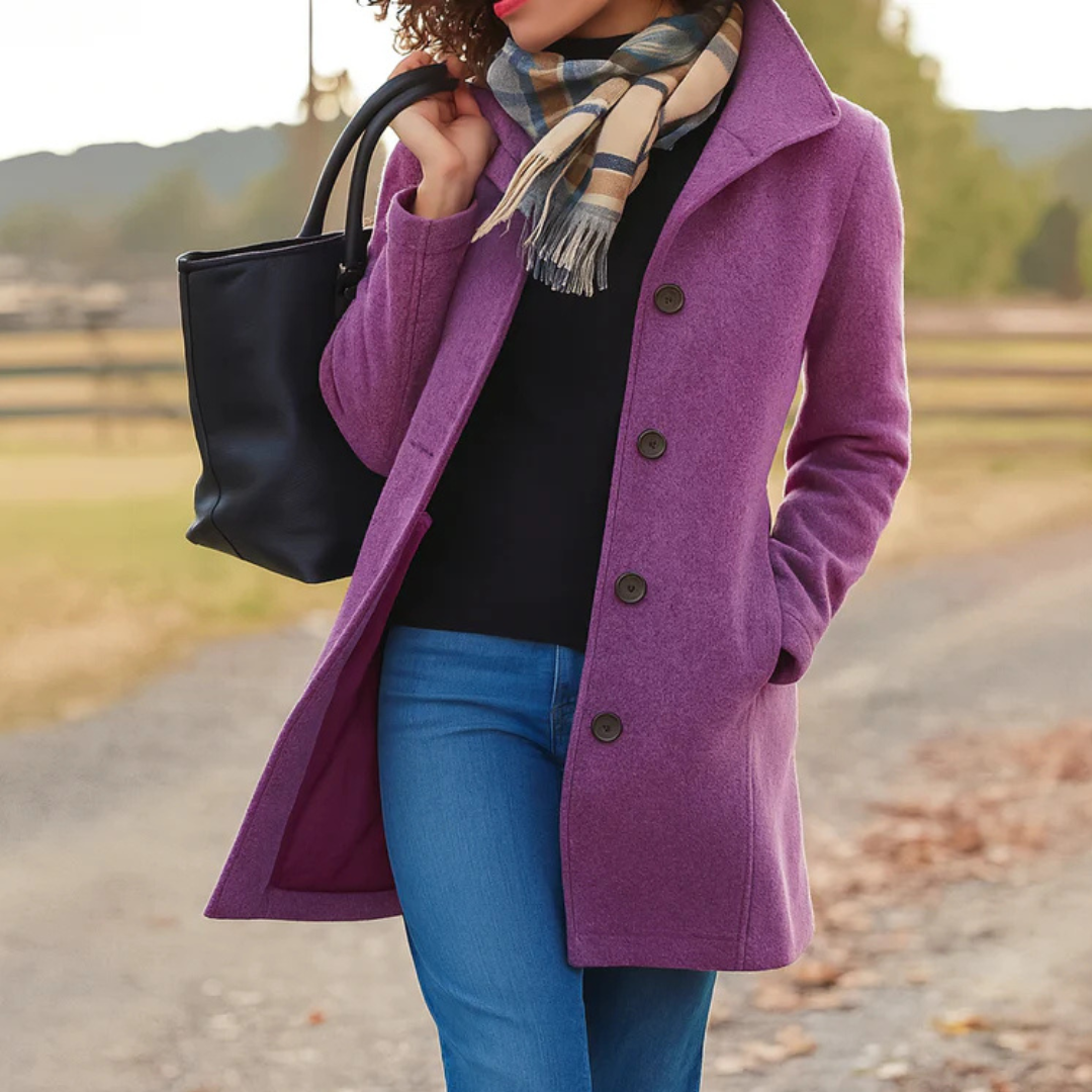 Women's Long Winter Coat – Button Front Overcoat