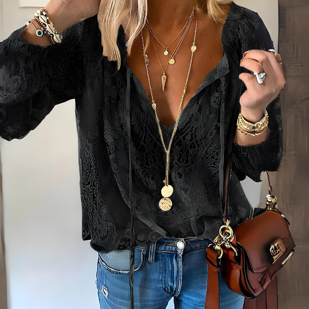 Women's Boho V-Neck Casual Blouse – Relaxed Everyday Blouse