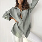 Women's Collared Shirt Blouse – Relaxed Long Sleeve Button Blouse