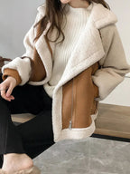 Women's Patchwork Winter Jacket – Oversized Fleece Pocket Jacket