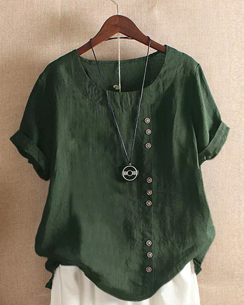 Women's Short Sleeve Button Blouse – Relaxed Button Detail Blouse