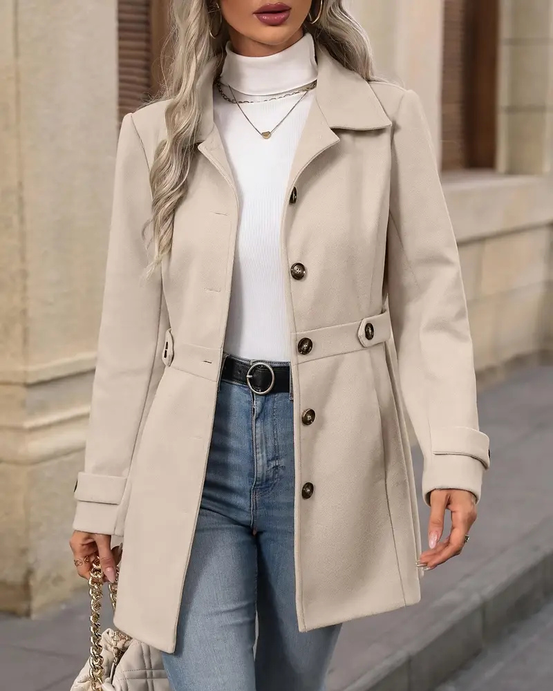 Women's Long Tailored Coat – Classic Button Front Overcoat