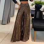Women's Glitter Sequin Palazzo Pants – High Waist Flared Party Trousers