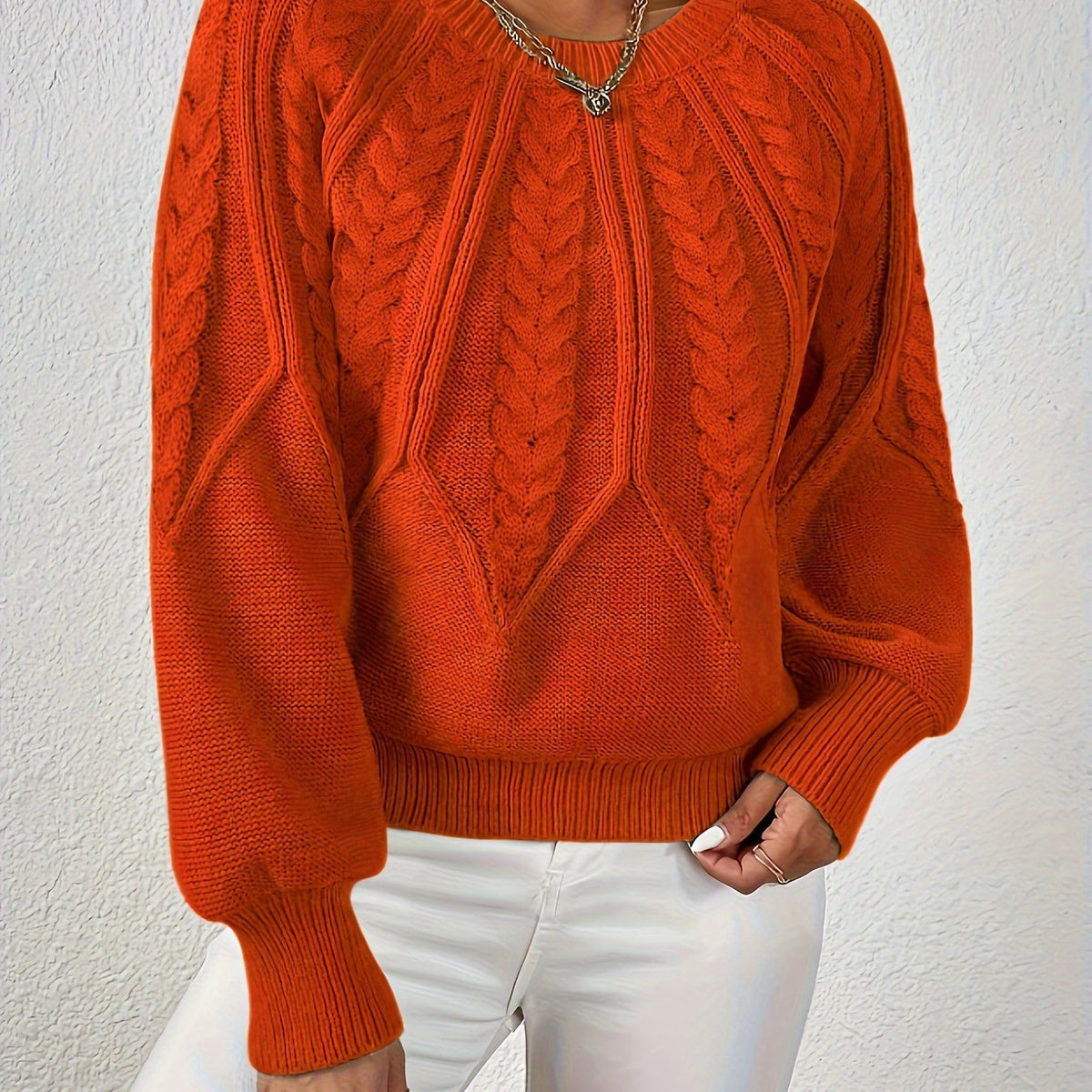 Women's Cable Knit Winter Sweater – Statement Lantern Sleeve Sweater