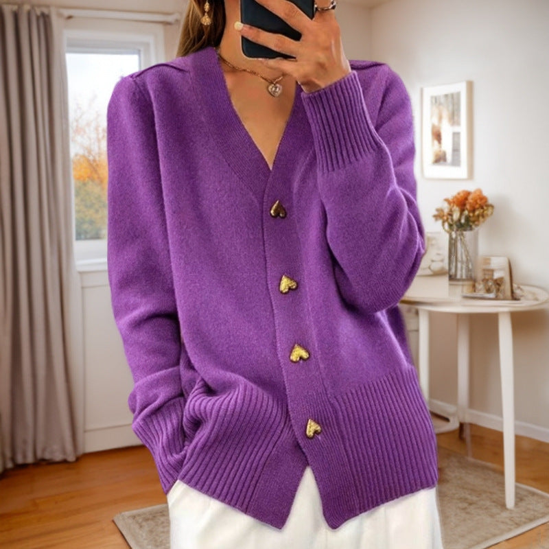Women's Heart Button Cardigan – Long Sleeve Knit Cardigan