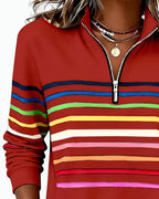 Women's High Neck Zip Sweater – Striped Zip Front Pullover