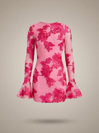 Women's Floral Puff Sleeve Mini Dress – Flared Garden Party Dress