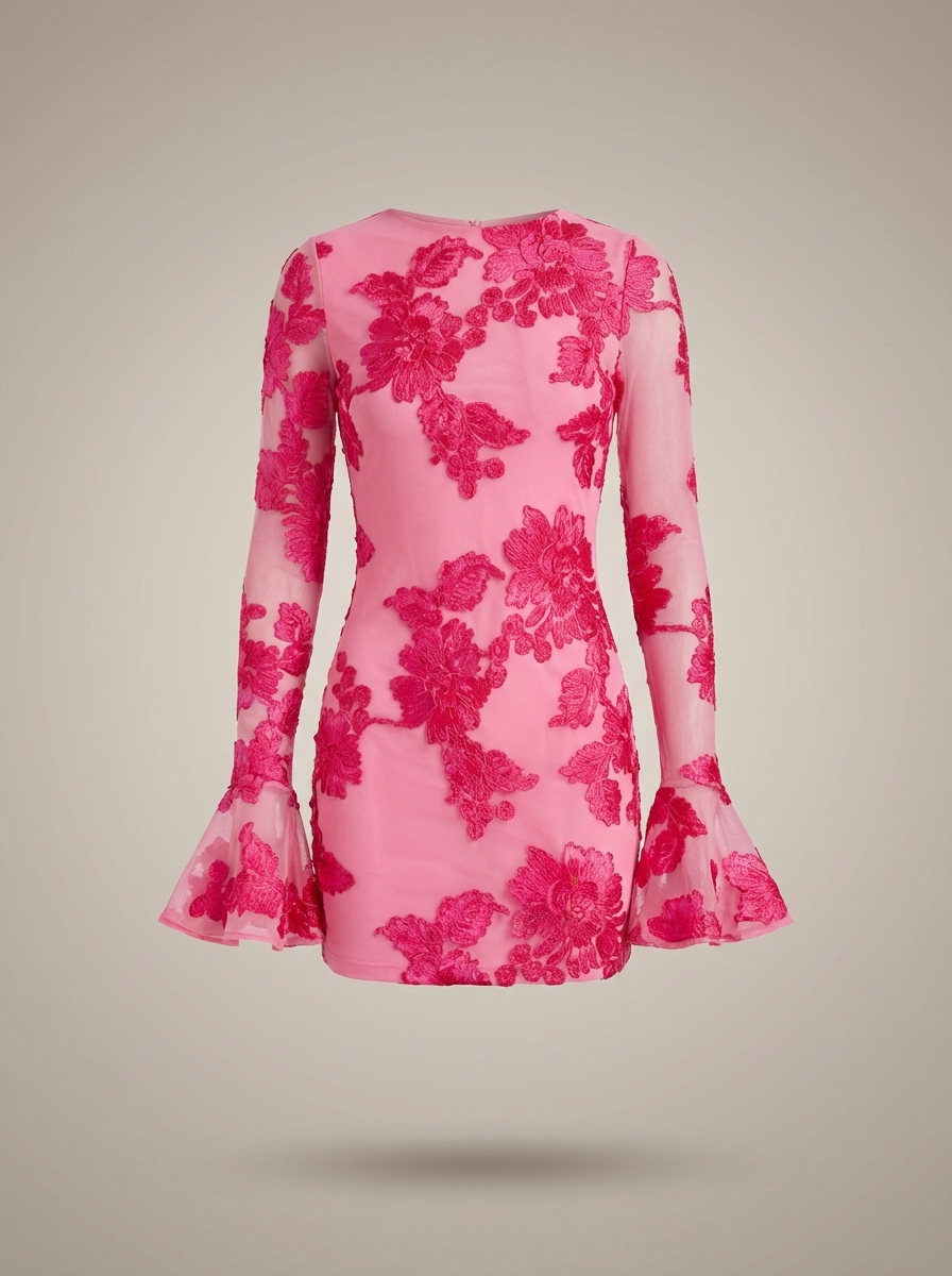 Women's Floral Puff Sleeve Mini Dress – Flared Garden Party Dress