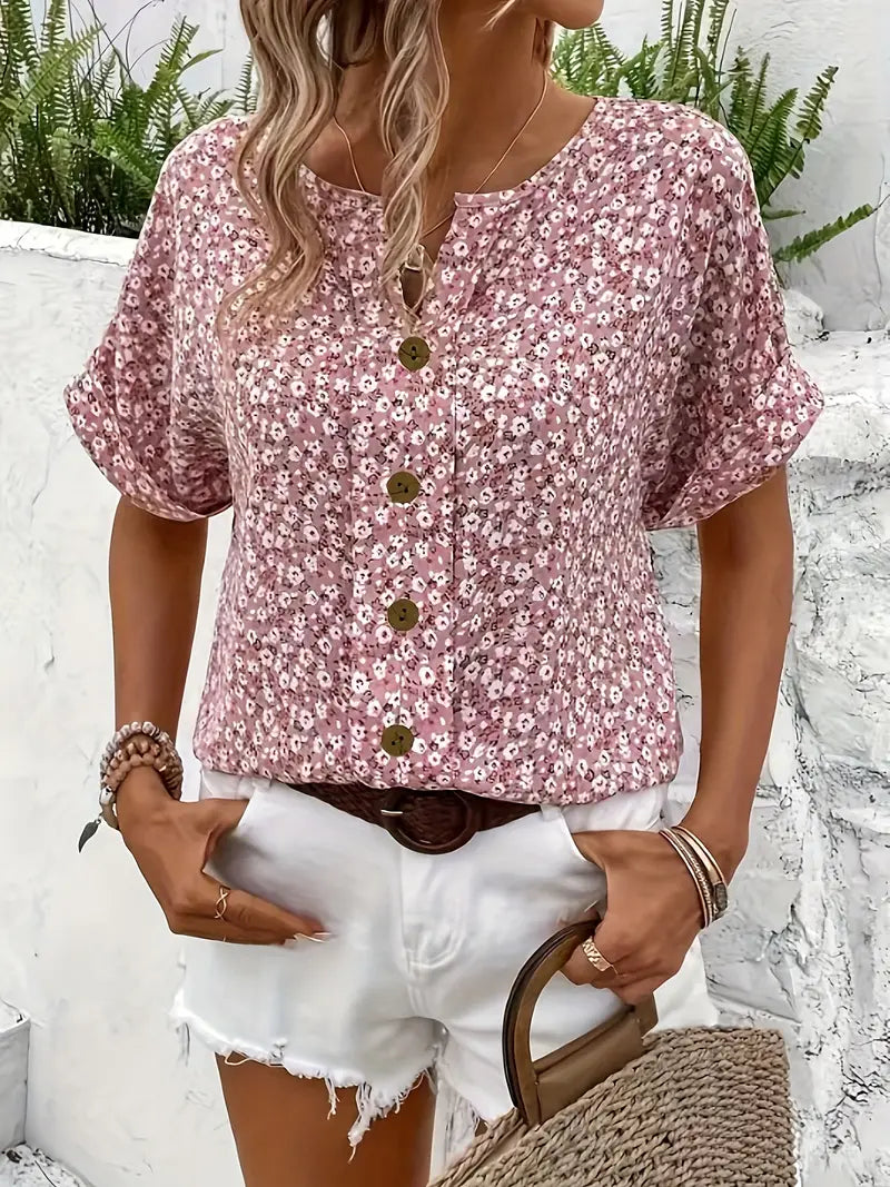 Women's Turn-Up Sleeve Blouse – Curved Hem Button Front Blouse