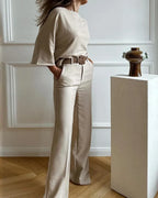 Women's Tailored Pants Set – Relaxed Top & Wide Leg Dress Trousers