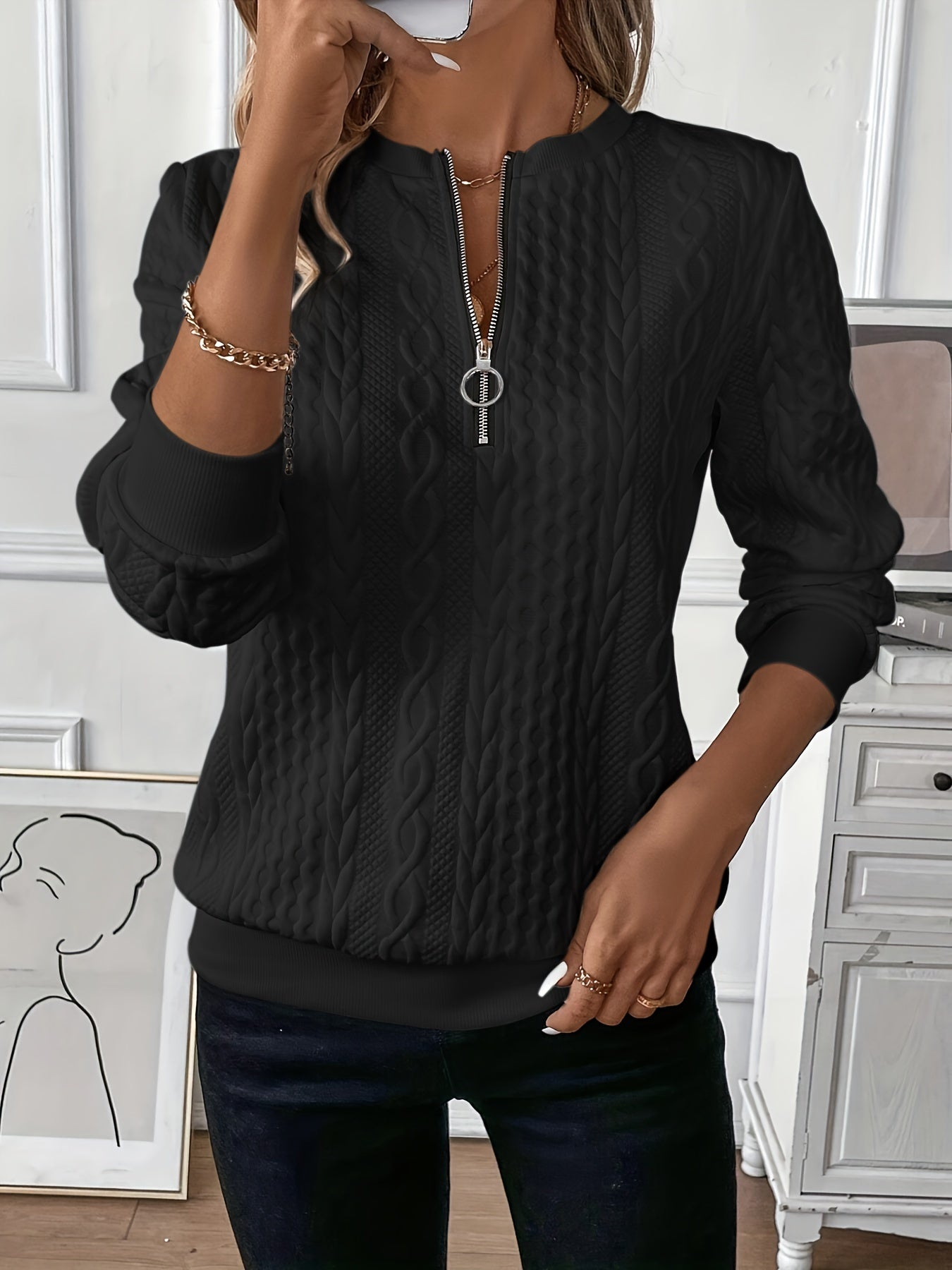 Women's High Neck Zip Sweater – Long Sleeve Zip Front Knit Pullover