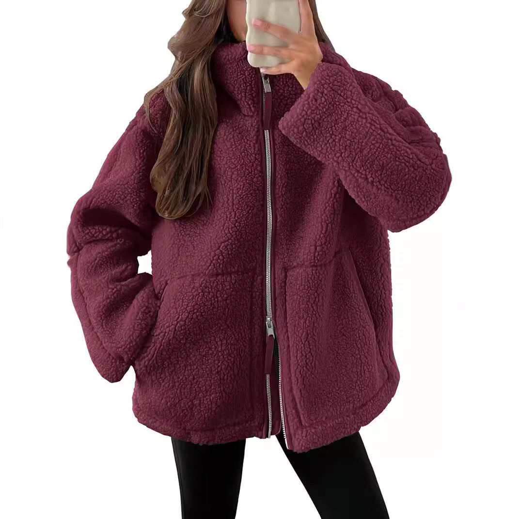 Women's Oversized Fleece Winter Jacket – Warm Zip-Up Jacket