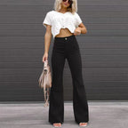 Women's Long Flared High Waist Pants – Retro Style Casual Trousers