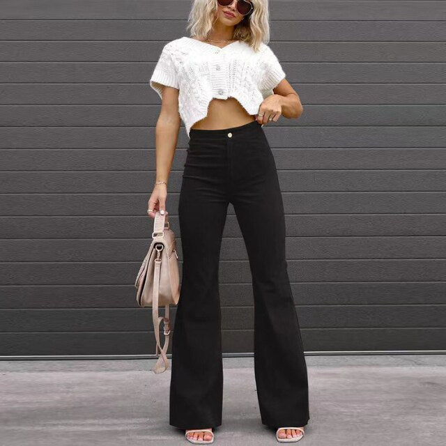 Women's Long Flared High Waist Pants – Retro Style Casual Trousers