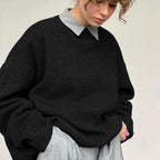 Women's Oversized Knit Sweater – Relaxed Long Sleeve Winter Sweater