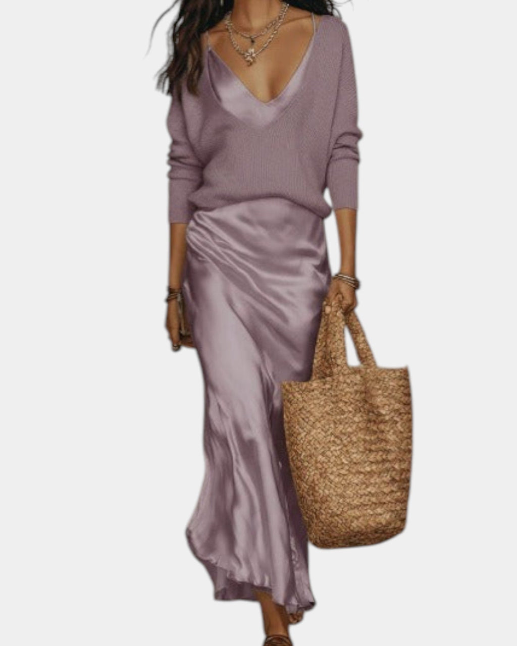 Women's Long Sleeve Two-Piece Set – Blouse & Midi Skirt Set