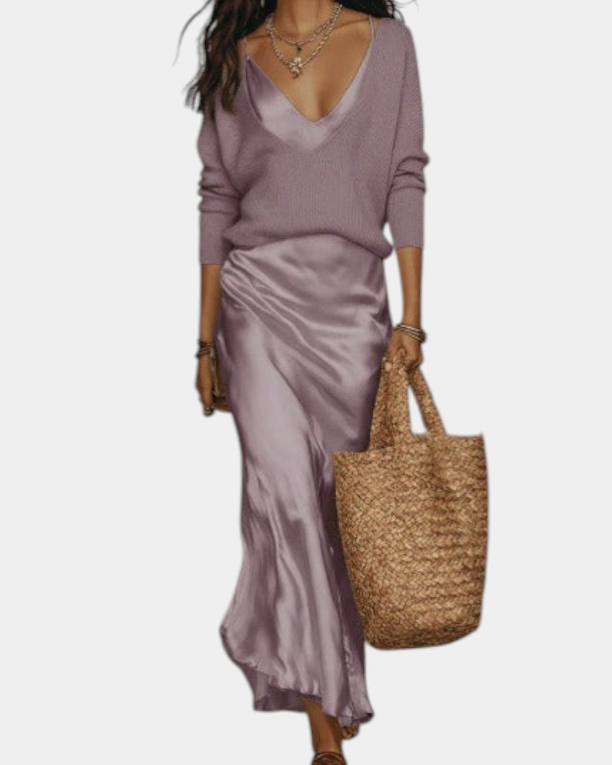 Women's Long Sleeve Two-Piece Set – Blouse & Midi Skirt Set