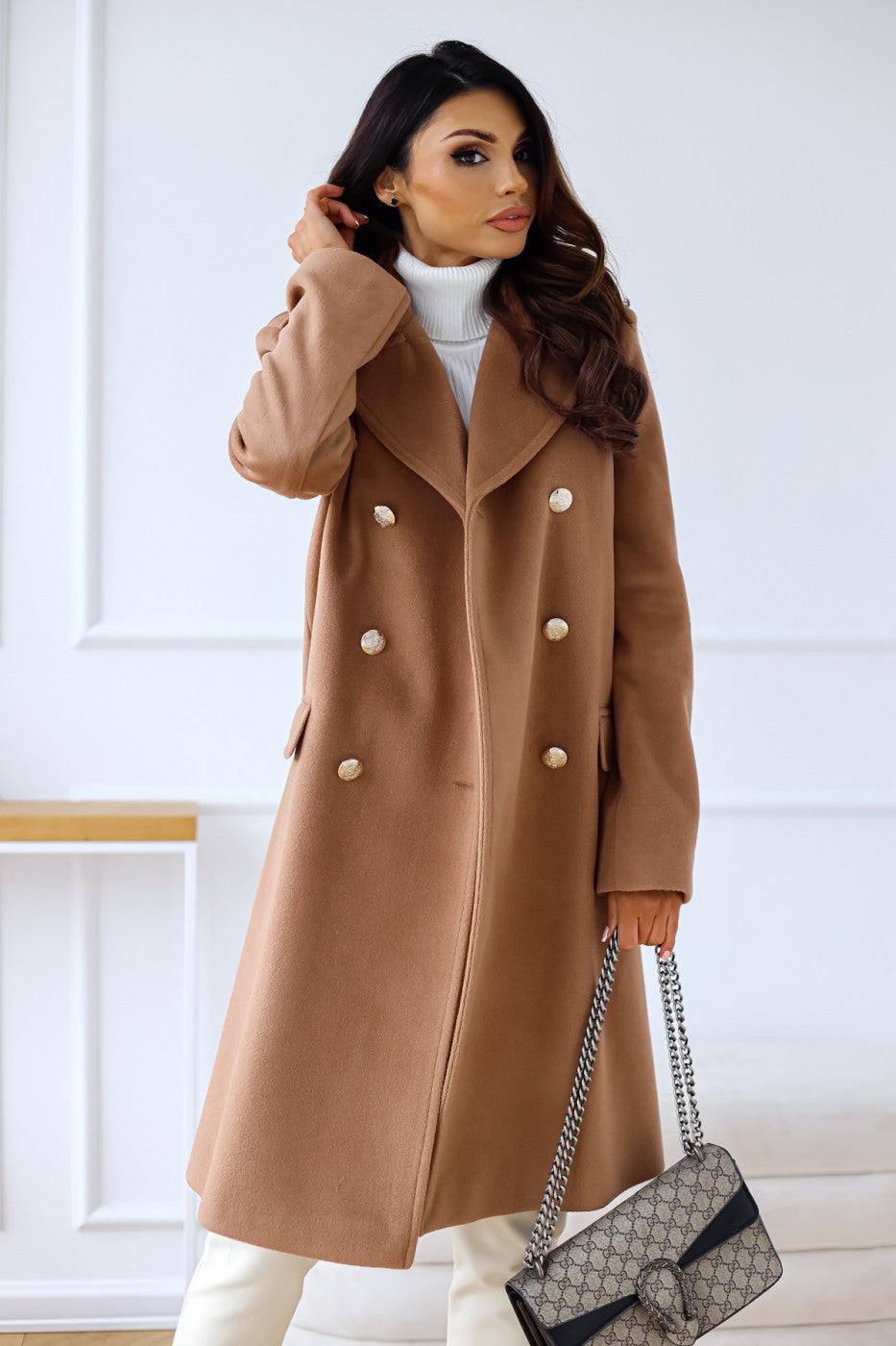 Women's Long Double-Breasted Overcoat – Classic Winter Coat