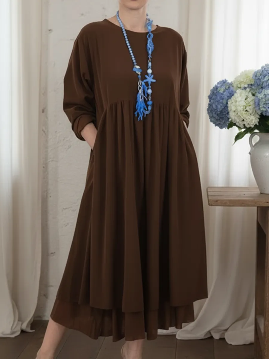 Women's Long Sleeve Midi Dress – Relaxed Everyday Shirt Dress