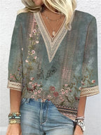 Alanah | Gold Accent Lace Tunic Blouse with v-neck and relaxed fit