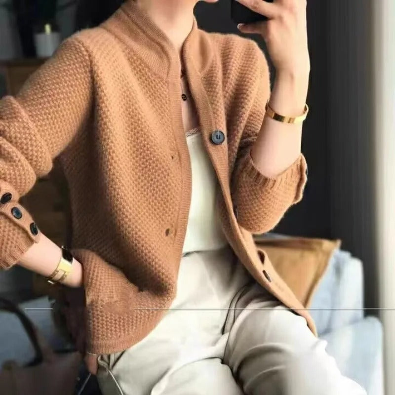 Women's Wool Blend Cardigan – Textured Button Pocket Cardigan