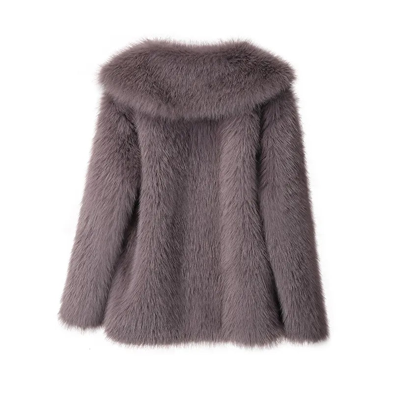 Women's Oversized Faux Fur Coat – Fluffy Winter Statement Jacket