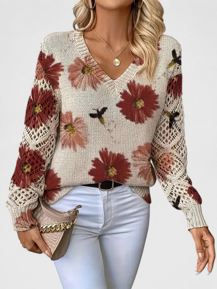Women's V-Neck Floral Cardigan – Button Front Patterned Knit Cardigan