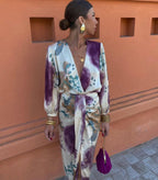 Women's Wrap Style Midi Dress – Belted V-Neck Occasion Dress