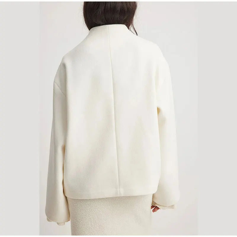 Women's Double-Breasted Winter Coat – Relaxed Stand Collar Overcoat