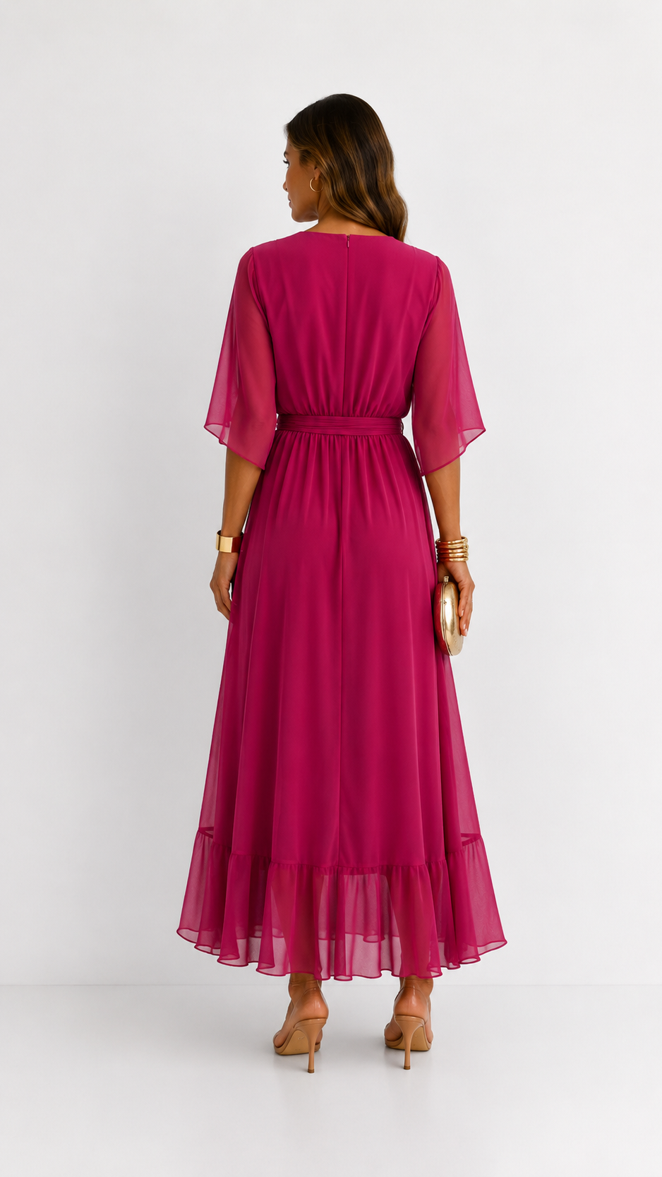 Women's Belted Wrap Dress – V-Neck Defined Waist Occasion Dress