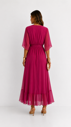 Women's Tie Waist V-Neck Wrap Dress – Flowy Cocktail Occasion Dress