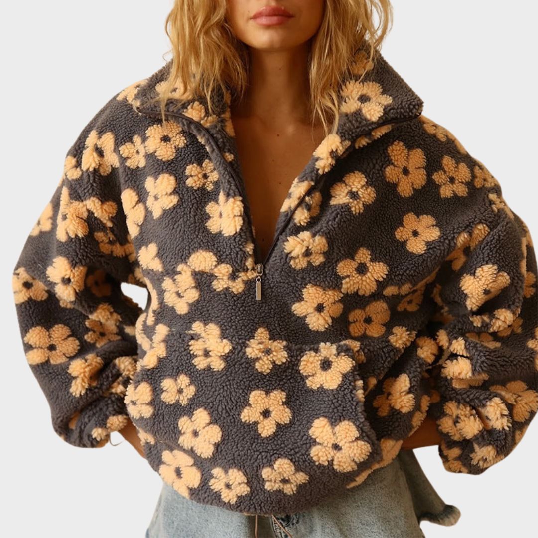 Women's Floral Jacquard Sweater – Relaxed Knit Pullover