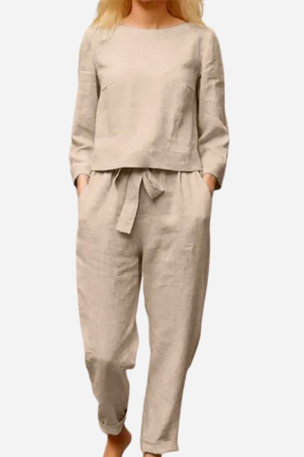 Women's Monochrome Pants Set – Relaxed Top & Wide Leg Trousers