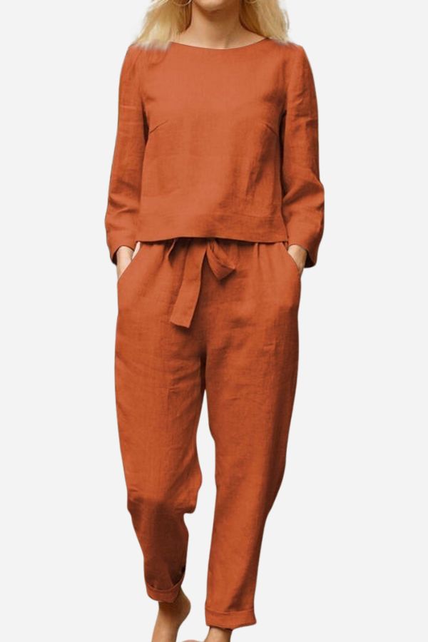 Women's Monochrome Pants Set – Relaxed Top & Wide Leg Trousers