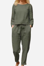 Women's Monochrome Pants Set – Relaxed Top & Wide Leg Trousers