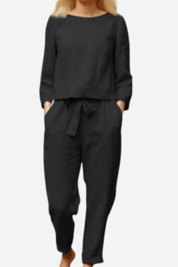 Women's Monochrome Pants Set – Relaxed Top & Wide Leg Trousers