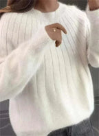 Women's Fluffy Crew Neck Knit Sweater – Relaxed Long Sleeve Pullover