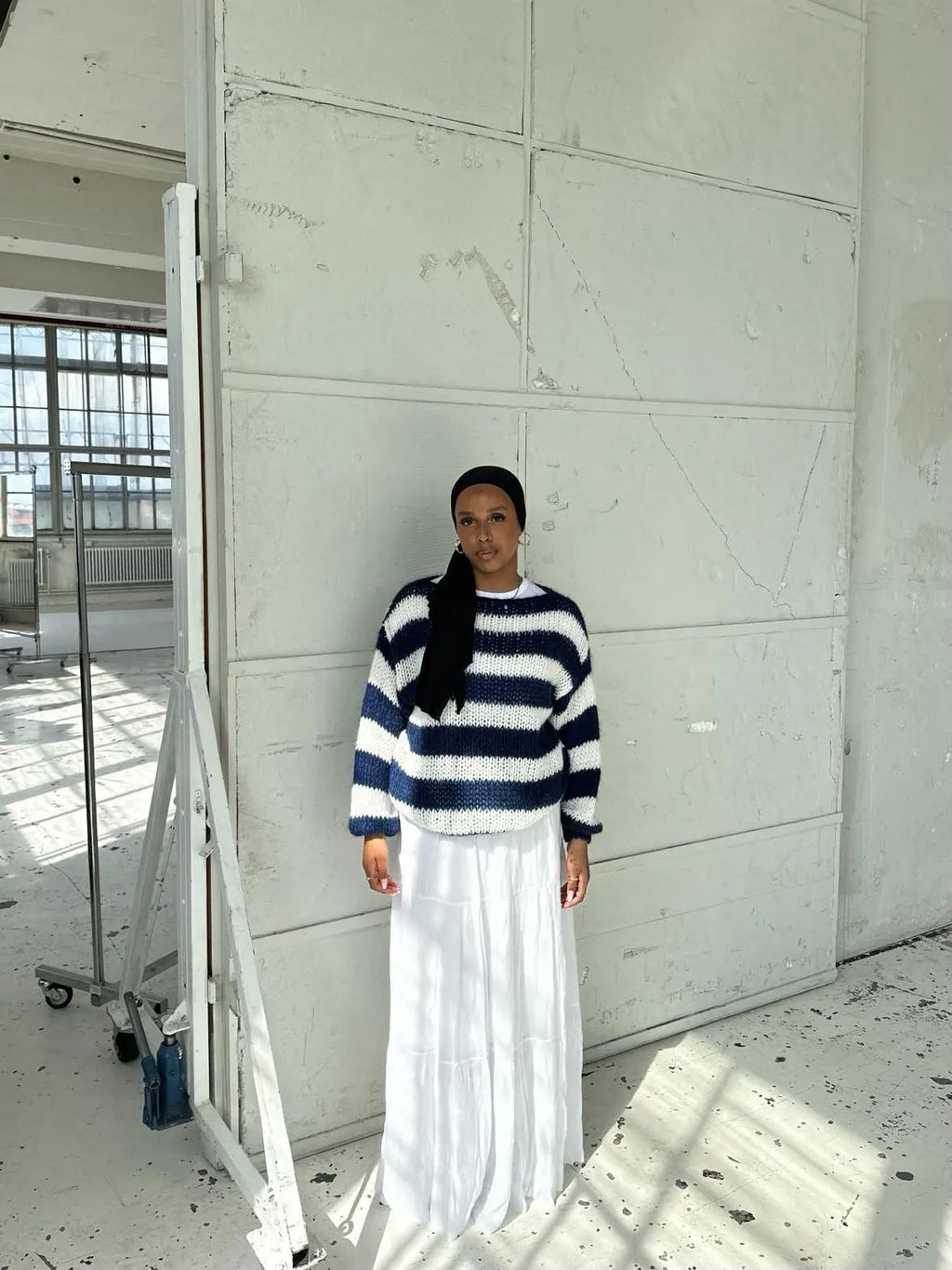 Women's Striped Knit Sweater – Wide Sleeve Oversized Pullover