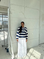 Women's Striped Knit Sweater – Wide Sleeve Oversized Pullover
