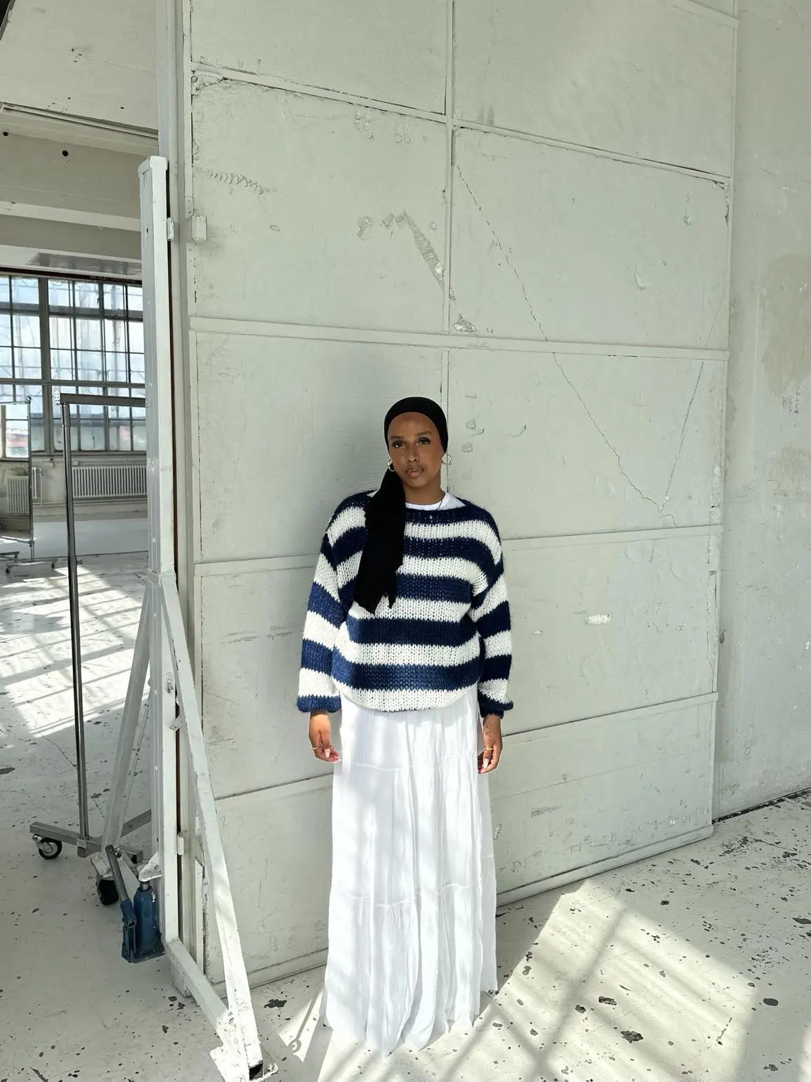Women's Striped Knit Sweater – Wide Sleeve Oversized Pullover