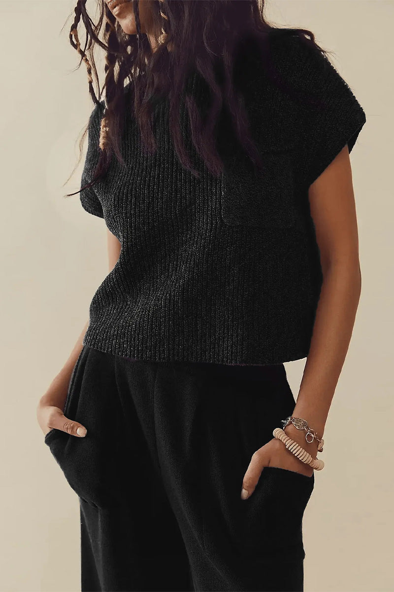 Women's Short Sleeve Pants Set – Crew Neck Top & High Waist Trousers