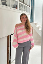 Women's Striped Knit Sweater – Wide Sleeve Oversized Pullover