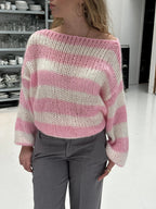 Women's Striped Knit Sweater – Wide Sleeve Oversized Pullover
