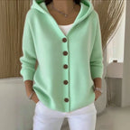 Women's Hooded Knit Cardigan – Button Front Sweater Jacket