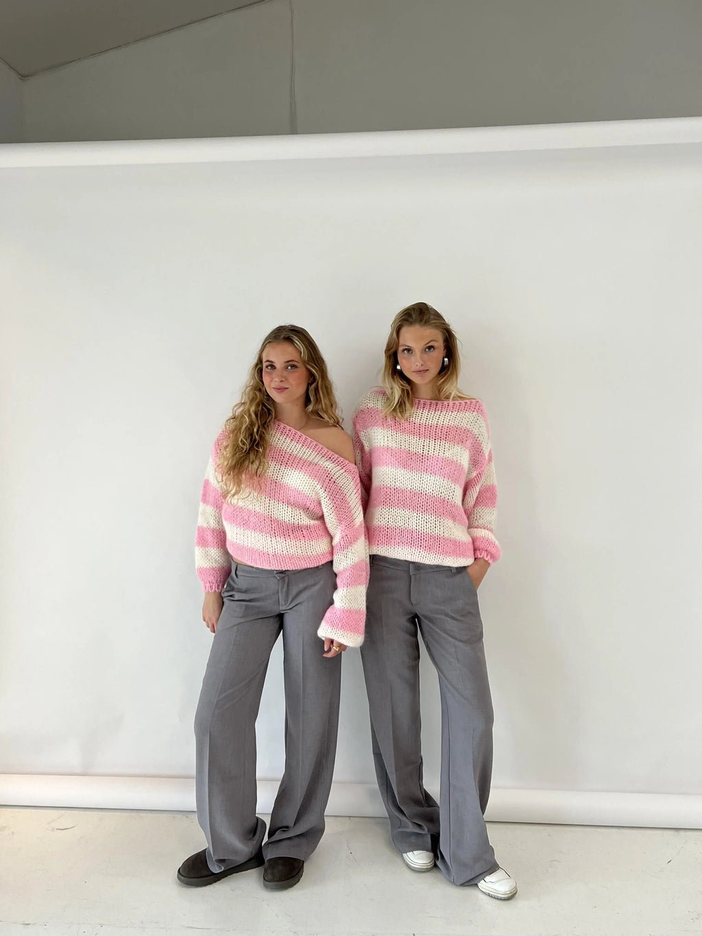 Women's Striped Knit Sweater – Wide Sleeve Oversized Pullover