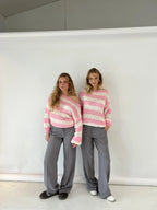 Women's Striped Knit Sweater – Wide Sleeve Oversized Pullover