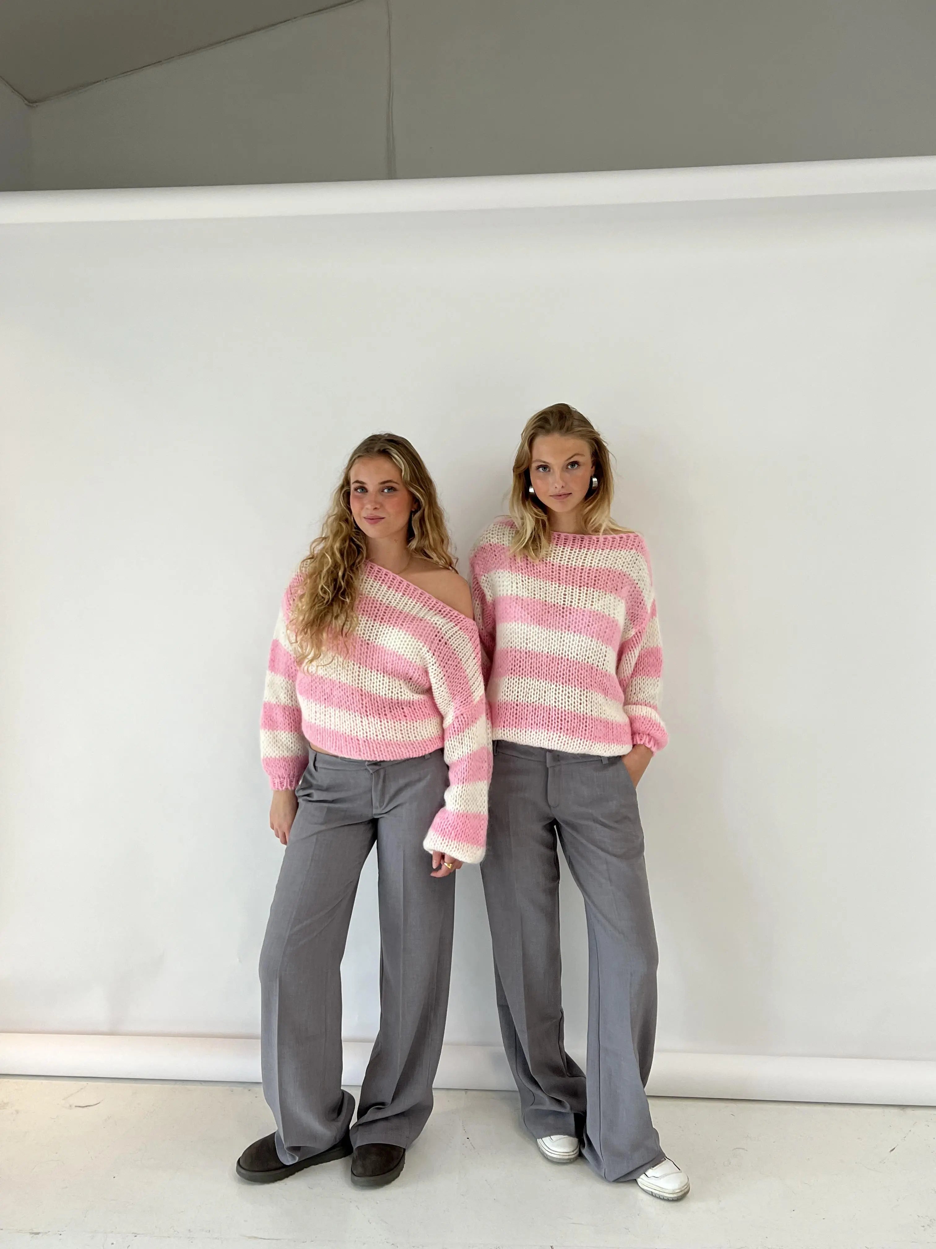 Women's Striped Knit Sweater – Wide Sleeve Oversized Pullover