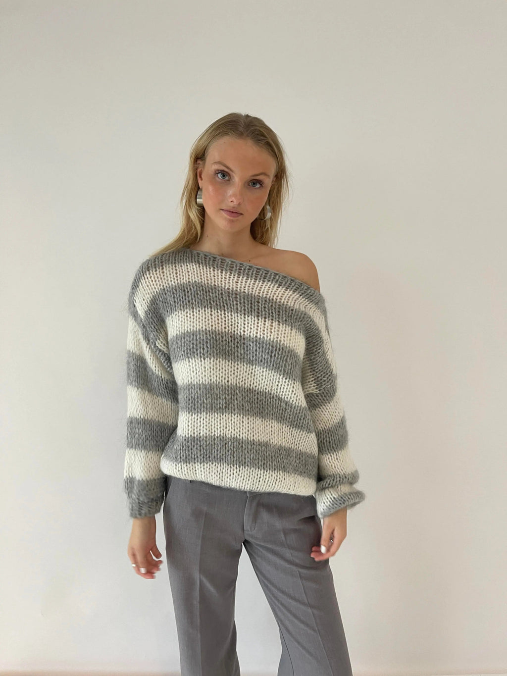 Women's Striped Knit Sweater – Wide Sleeve Oversized Pullover