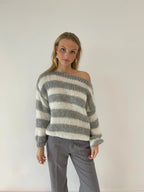 Women's Striped Knit Sweater – Wide Sleeve Oversized Pullover